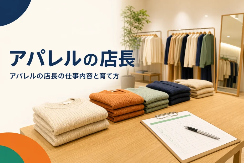 アパレルの店長の仕事内容を解説する記事のアイキャッチ。開店前の売場に置かれたチェック表