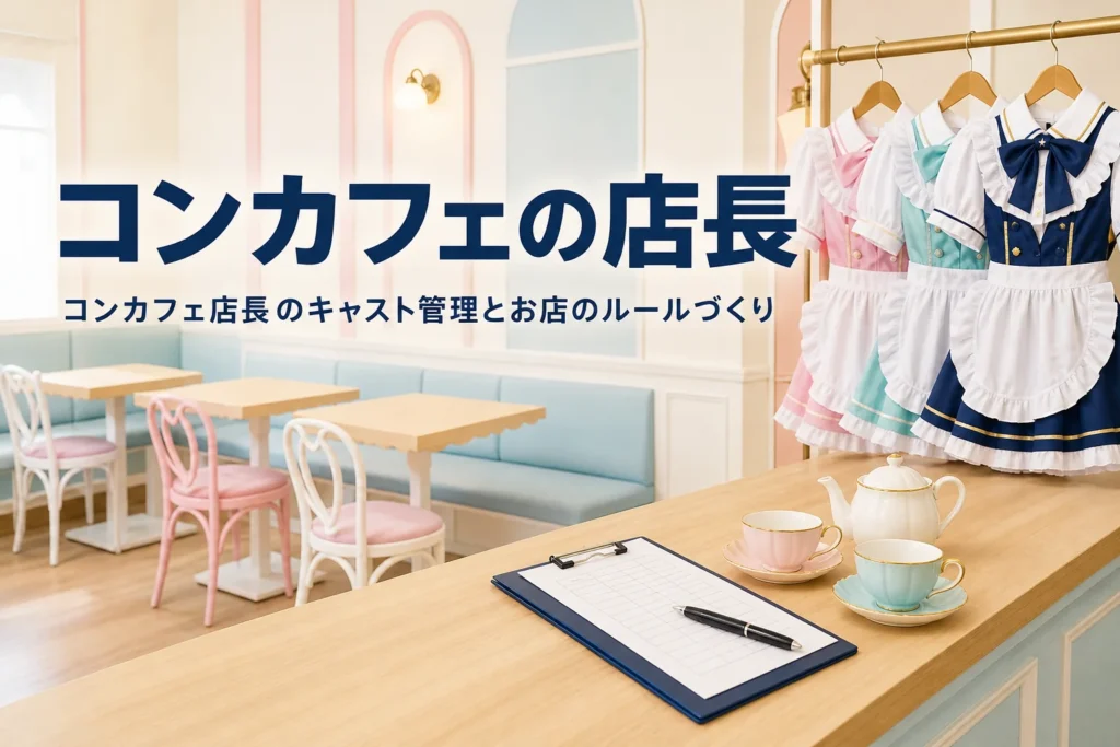 コンセプトカフェの店長の仕事を紹介する記事のアイキャッチ。開店前の明るい店内とカウンター