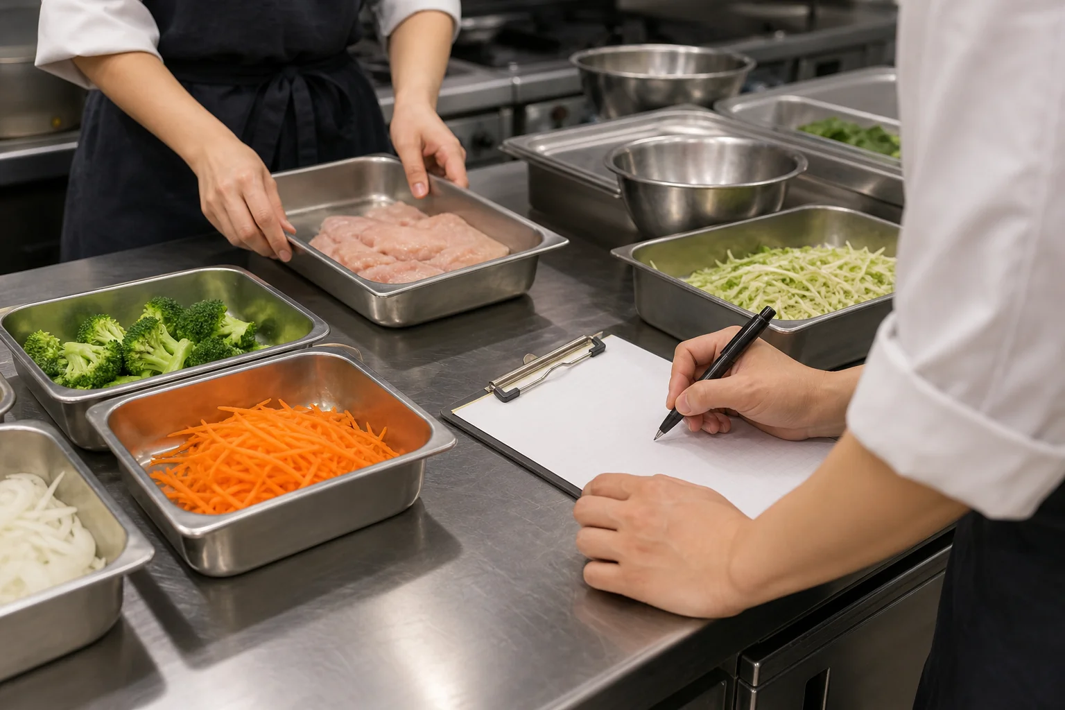 人手が少ない日でも回るように、開店前に段取りと手順メモを整えた厨房の様子をイメージした写真